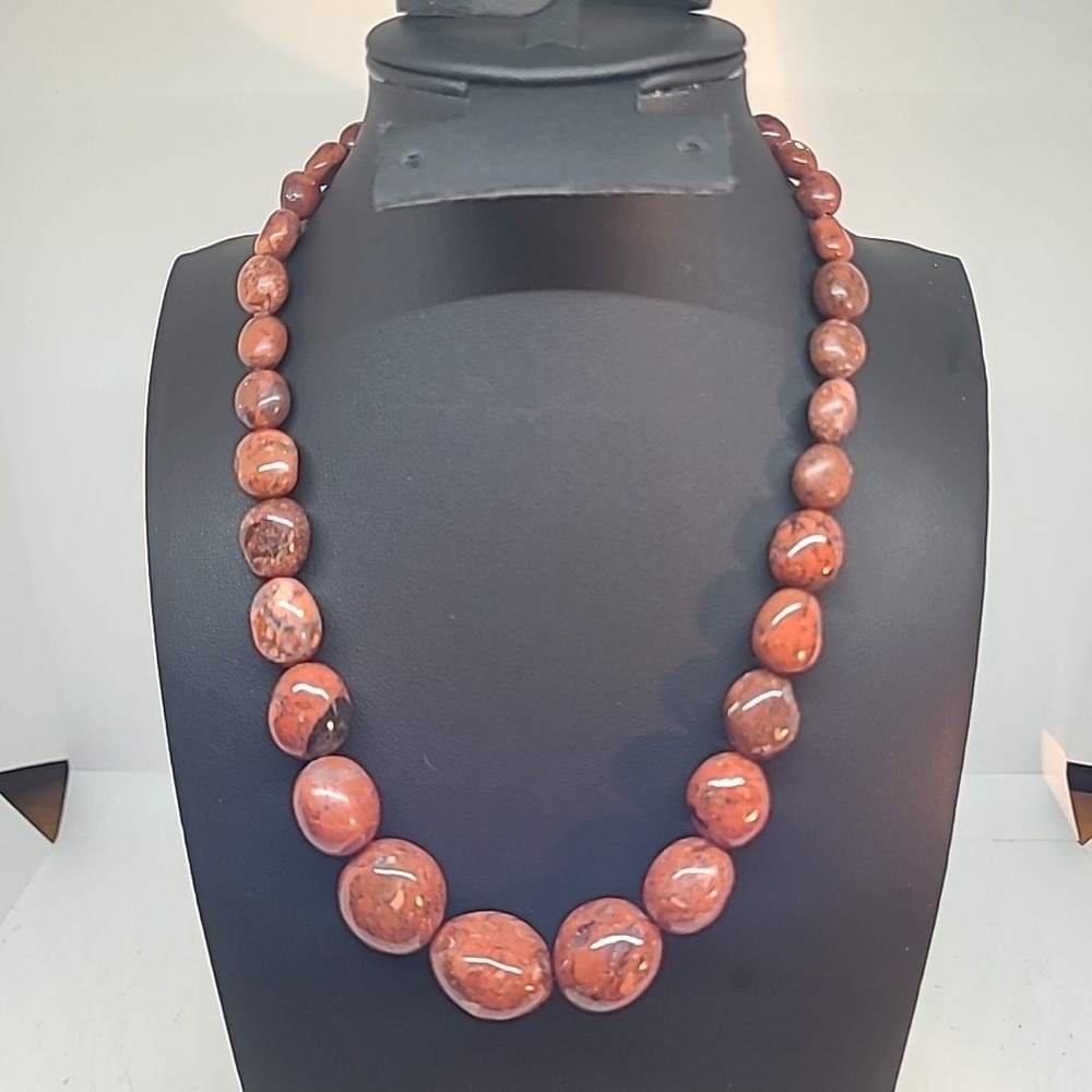 Jay King Red Jasper Necklace 925 Chunky Sterling Silver Graduated Beads